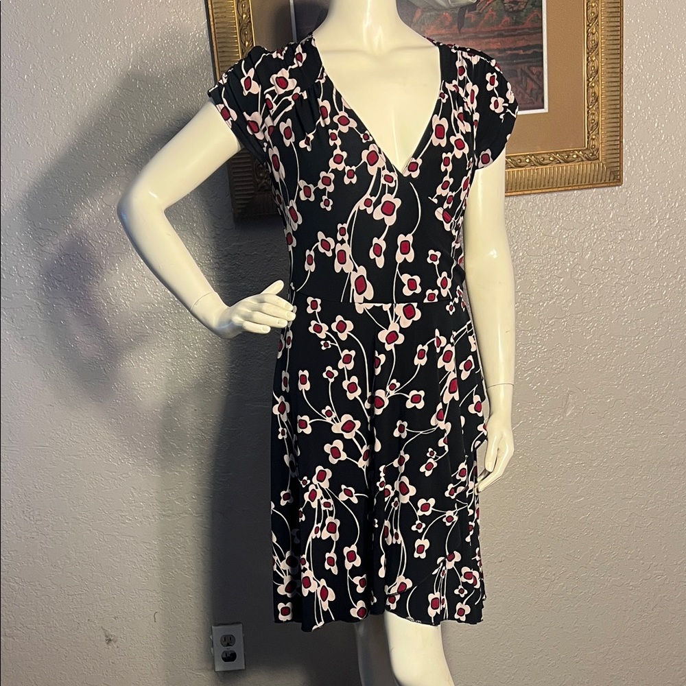 Wrapper Black and Red Floral Mini Dress